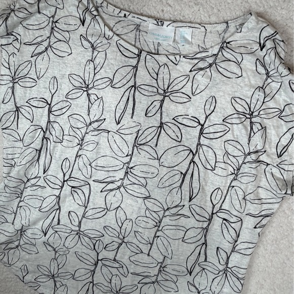 Cynthia Rowley Tops - Cynthia Rowley Womens XL Linen White Black Botanical Leaf Print Cap Sleeve Top